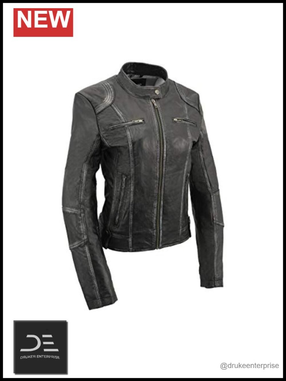 Sheepskin Scuba Style Moto Leather Jacket Zip Snap Collar